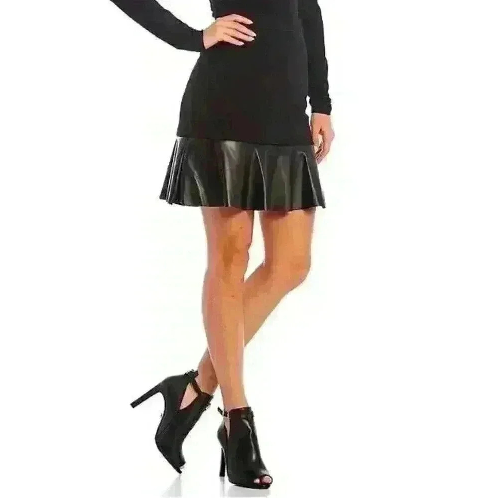 NEW MICHAEL Michael Kors Women's XL Mixed-Media Flare Skirt In Cordovan NWT $98 - Picture 3 of 6